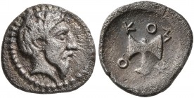 KINGS OF THRACE. Metokos, circa 407-389 BC. Diobol (Silver, 11 mm, 0.96 g, 1 h). Bare head of Metokos to right. Rev. MHTOKO Labrys. Peter p. 91. Topal...