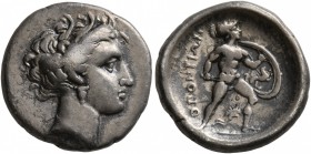 LOKRIS. Lokris Opuntii. Circa 382-356 BC. Triobol (Silver, 15 mm, 2.64 g, 10 h). Head of Persephone to right, wearing grain wreath and pendant earring...