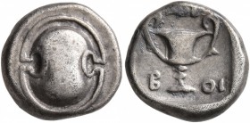 BOEOTIA, Federal Coinage. Circa 395-340 BC. Hemidrachm (Silver, 12 mm, 2.71 g). Boeotian shield. Rev. B-OI Kantharos; above, club right. BCD Boiotia 2...