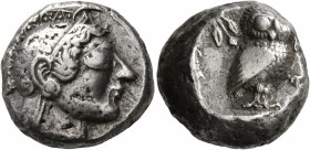 ATTICA. Athens. Circa 485/480 BC. Tetradrachm (Silver, 19 mm, 16.90 g, 8 h). Head of Athena to right, wearing crested Attic helmet and circular earrin...