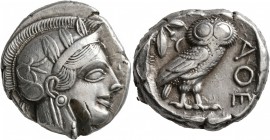 ATTICA. Athens. Circa 440s-430s BC. Tetradrachm (Silver, 24 mm, 17.16 g, 11 h). Head of Athena to right, wearing crested Attic helmet decorated with t...