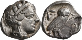 ATTICA. Athens. Circa 430s BC. Tetradrachm (Silver, 24 mm, 17.10 g, 9 h). Head of Athena to right, wrearing crested Attic helmet decorated with three ...