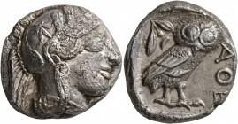 ATTICA. Athens. Circa 430s-420s BC. Tetradrachm (Silver, 23 mm, 16.77 g, 10 h). Head of Athena to right, wrearing crested Attic helmet decorated with ...