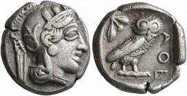 ATTICA. Athens. Circa 430s-420s BC. Drachm (Silver, 15 mm, 4.15 g, 9 h). Head of Athena to right, wrearing crested Attic helmet decorated with three o...