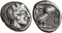 ATTICA. Athens. Circa 430s-420s BC. Drachm (Silver, 15 mm, 4.21 g, 9 h). Head of Athena to right, wrearing crested Attic helmet decorated with three o...