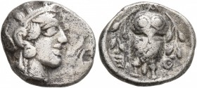 ATTICA. Athens. Circa 454-404 BC. Hemidrachm (Silver, 14 mm, 2.09 g, 6 h). Head of Athena to right, wrearing crested Attic helmet decorated with three...