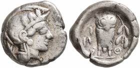 ATTICA. Athens. Circa 454-404 BC. Hemidrachm (Silver, 13 mm, 2.15 g, 2 h). Head of Athena to right, wrearing crested Attic helmet decorated with three...