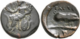ATTICA. Athens. Circa 340-335 BC. Dichalkon (Bronze, 16 mm, 3.80 g, 8 h), Eleusis mint. Triptolemos, holding grain ear, seated to left in winged chari...