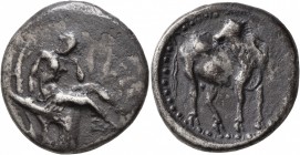 CRETE. Gortyna. Circa 330-270 BC. Stater (Silver, 25 mm, 11.59 g, 11 h). Europa, nude to the waist, seated half-facing to right in plane tree. Rev. Bu...