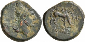 BITHYNIA. Dia. Circa 85-65 BC. AE (Bronze, 23 mm, 11.67 g, 12 h). Head of Perseus to right, wearing Phrygian cap with griffin-crest, decorated with tw...