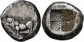 BITHYNIA. Kalchedon. Circa 367/6-340 BC. Tetradrachm (Silver, 22 mm, 15.05 g), Rhodian standard. KAΛX Bull standing left on grain ear. Rev. Quadripart...