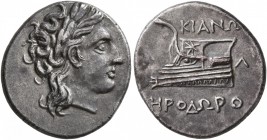 BITHYNIA. Kios. Circa 350-300 BC. Drachm (Silver, 17 mm, 3.49 g, 12 h), Herodoros, magistrate. Laureate head of Apollo to right. Rev. KIANΩ / HPOΔΩPO ...