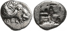 TROAS. Kebren. 5th century BC. Diobol (Silver, 10 mm, 0.99 g). KEBP Head of a ram to right. Rev. Quadripartite incuse square. Rosen 530. SNG Copenhage...