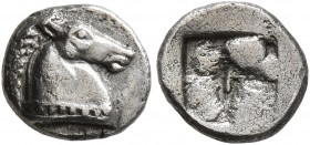 AEOLIS. Kyme. Circa 480-450 BC. Hemiobol (Silver, 8 mm, 0.55 g). Head of a horse to right. Rev. Quadripartite incuse square. Klein 332. SNG von Aulock...