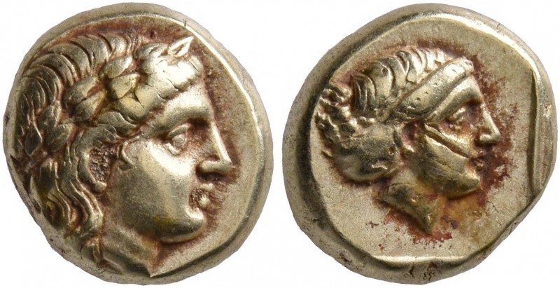 LESBOS. Mytilene. Circa 377-326 BC. Hekte (Electrum, 9 mm, 2.57 g, 11 h). Laurea...