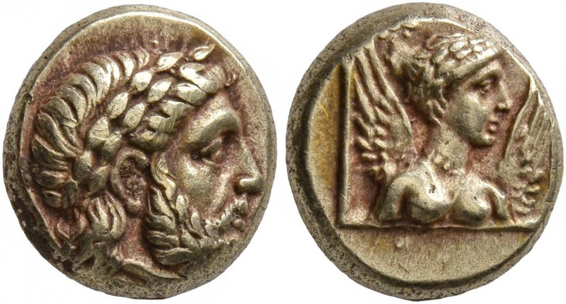 LESBOS. Mytilene. Circa 377-326 BC. Hekte (Electrum, 10 mm, 2.54 g, 12 h). Laure...