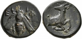 IONIA. Ephesos. Circa 370-350 BC. Chalkous (Bronze, 12 mm, 1.74 g, 12 h). E - Φ Bee. Rev. Forepart of a stag right, head left. SNG Copenhagen 244. SNG...