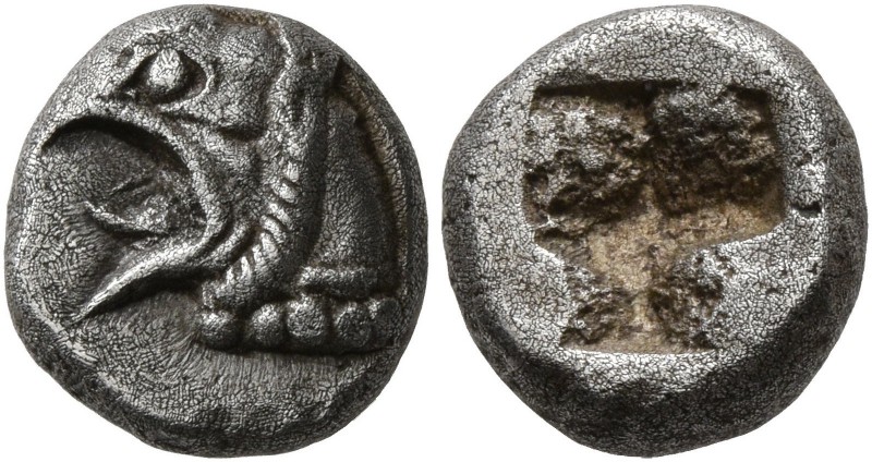 IONIA. Phokaia. Circa 521-478 BC. Diobol (Silver, 10 mm, 1.62 g). Head of a grif...