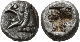 IONIA. Phokaia. Circa 521-478 BC. Diobol (Silver, 10 mm, 1.62 g). Head of a griffin to left. Rev. Rough incuse square. SNG Keckman 300. SNG von Aulock...