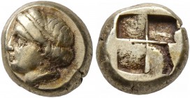 IONIA. Phokaia. Circa 478-387 BC. Hekte (Electrum, 10 mm, 2.56 g). Female head to left; below, seal left. Rev. Quadripartite incuse square. Bodenstedt...