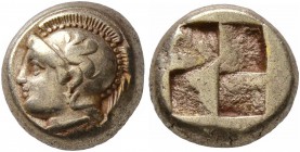IONIA. Phokaia. Circa 478-387 BC. Hekte (Electrum, 9 mm, 2.54 g). Head of Athena to left, wearing crested Attic helmet decorated with griffin; below, ...