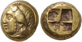 IONIA. Phokaia. Circa 478-387 BC. Hekte (Electrum, 9 mm, 2.54 g). Head of Io to left; below, [seal to right]. Rev. Quadripartite incuse square. Bodens...