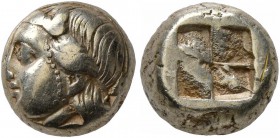 IONIA. Phokaia. Circa 478-387 BC. Hekte (Electrum, 9 mm, 2.51 g). Head of Io to left; below, [seal to right]. Rev. Quadripartite incuse square. Bodens...