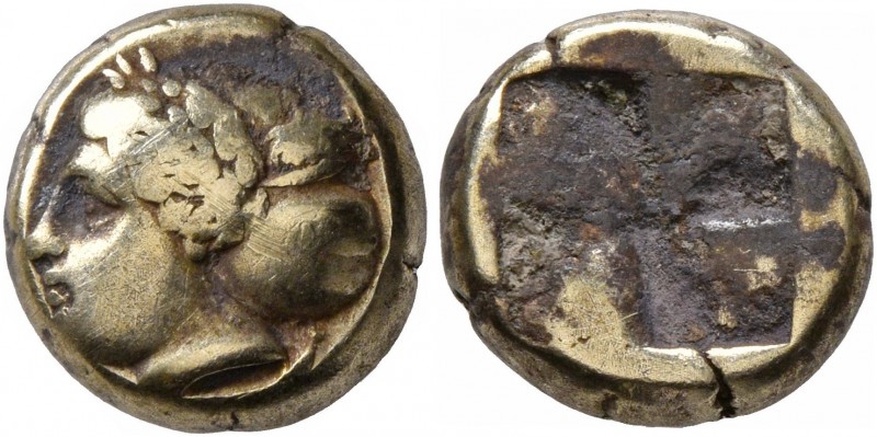 IONIA. Phokaia. Circa 387-326 BC. Hekte (Electrum, 10 mm, 2.50 g). Laureate fema...