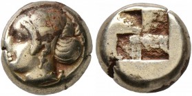 IONIA. Phokaia. Circa 387-326 BC. Hekte (Electrum, 9 mm, 2.53 g). Head of a female to left; below, seal left. Rev. Quadripartite incuse square. Bodens...