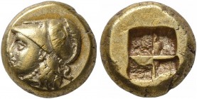 IONIA. Phokaia. Circa 387-326 BC. Hekte (Electrum, 9 mm, 2.50 g). Head of Athena to left, wearing crested Corinthian helmet decorated with serpent; be...