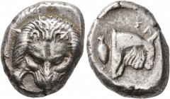 ISLANDS OFF IONIA, Samos. Circa 477/6-461/0 BC. Tetradrachm (Silver, 22 mm, 13.16 g, 6 h). Facing scalp of a lion. Rev. ΣA Head of an ox to right; beh...