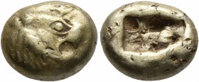 KINGS OF LYDIA. Alyattes II to Kroisos, circa 610-546 BC. Trite (Electrum, 12 mm, 4.72 g), Sardes. Head of a lion with sun and rays on its forehead to...
