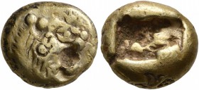 KINGS OF LYDIA. Alyattes II to Kroisos, circa 610-546 BC. Trite (Electrum, 12 mm, 4.69 g), Sardes. Head of a lion with sun and rays on its forehead to...
