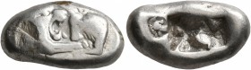 KINGS OF LYDIA. Kroisos, circa 560-546 BC. Siglos (Silver, 18 mm, 5.31 g), Sardes. Confronted foreparts of a lion and a bull. Rev. Two incuse squares,...