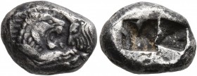 KINGS OF LYDIA. Kroisos, circa 560-546 BC. 1/3 Stater (Silver, 13 mm, 3.67 g), Sardes. Confronted foreparts of a lion and a bull. Rev. Two incuse squa...