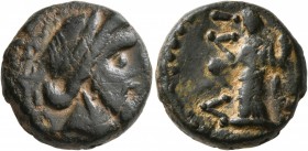CARIA. Halikarnassos. Circa 2nd-1st century BC. Tetrachalkon (Bronze, 17 mm, 7.76 g, 1 h), uncertain magistrate. Head of Poseidon to right. Rev. A-ΛI[...