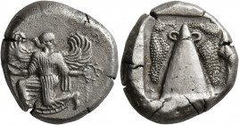 CARIA. Kaunos. Circa 430-410 BC. Stater (Silver, 21 mm, 11.80 g, 6 h). Winged female figure in kneeling-running stance left, head to right, holding ke...