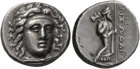 SATRAPS OF CARIA. Pixodaros, circa 341/0-336/5 BC. Drachm (Silver, 15 mm, 3.68 g, 1 h), Halikarnassos. Laureate head of Apollo facing three-quarters t...