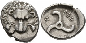 DYNASTS OF LYCIA. Perikles, circa 380-360 BC. 1/3 Stater (Silver, 14-17 mm, 3.04 g). Facing lion's scalp. Rev. [&#66195;]&#66177;-&#66197;&#66182;&#66...
