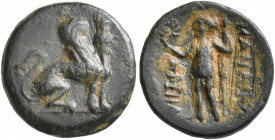 PAMPHYLIA. Perge. Circa 260-230 BC. Chalkous (Bronze, 13 mm, 1.76 g, 12 h). Sphinx seated right, wearing kalathos. Rev. ИANAΨAΣ / ΠPEIIAΣ Artemis stan...