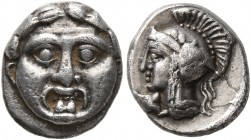 PISIDIA. Selge. Circa 350-300 BC. Obol (Silver, 10 mm, 1.07 g, 12 h). Facing gorgoneion with protruding tongue. Rev. Head of Athena to left, wearing c...