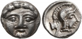 PISIDIA. Selge. Circa 350-300 BC. Obol (Silver, 10 mm, 0.97 g, 1 h). Facing gorgoneion with protruding tongue. Rev. Head of Athena to right, wearing c...