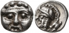 PISIDIA. Selge. Circa 350-300 BC. Obol (Silver, 10 mm, 0.95 g, 12 h). Facing gorgoneion with protruding tongue. Rev. Head of Athena to left, wearing c...