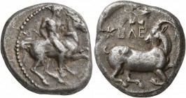 CILICIA. Kelenderis. Circa 420-410 BC. Stater (Silver, 21 mm, 10.34 g, 9 h). Nude youth, holding whip, dismounting from horse rearing right. Rev. KEΛE...