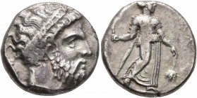 CILICIA. Mallos. Circa 375-340 BC. Stater (Silver, 20 mm, 10.03 g, 5 h). Bearded head of Kronos to right, wearing tainia. Rev. MAΛ Demeter standing ri...