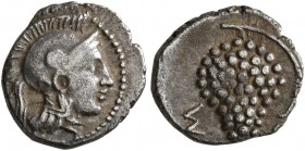 CILICIA. Soloi. Circa 410-375 BC. Obol (Silver, 10 mm, 0.64 g, 9 h). Head of Athena to right, wearing crested Attic helmet. Rev. Σ-O Grape bunch with ...