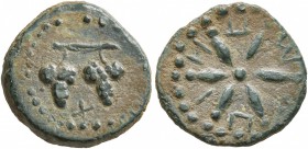 CILICIA. Soloi-Pompeiopolis. Circa 66-27 BC. Dichalkon (Bronze, 13 mm, 2.31 g). Two grape clusters on stalk. Rev. Π-O-M-Π-H-I Six-pointed star. SNG Le...