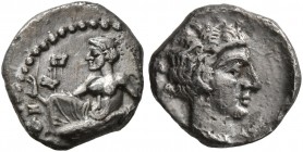 CILICIA. Tarsos. Tiribazos , satrap of Lydia, 388-380 BC. Obol (Silver, 9 mm, 0.79 g, 9 h). Female kneeling left, casting astragaloi. Rev. Head of a y...