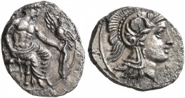 CILICIA. Tarsos (?). 4th century BC. Obol (Silver, 10 mm, 0.68 g, 3 h). Baaltars seated right, holding eagle in his right hand and scepter with his le...