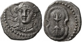 CILICIA. Tarsos. Balakros , satrap of Cilicia, 333-323 BC. Obol (Silver, 10 mm, 0.67 g, 10 h). Draped bust of Athena facing slightly to left, wearing ...